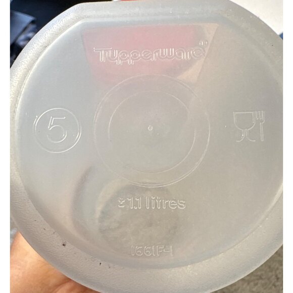 Tupperware Spaghetti Keeper Set of 2 Tall Clear Canisters Red & Blue Lids 11" - Picture 7 of 8